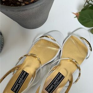 Stuart Weitzman White and Gold Women's Leather Sandals Made in Spain Size 8